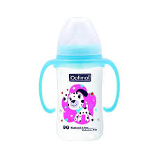 w/neck feeding bottle w/handle 240ml BLUE 'PINK 'WHITE